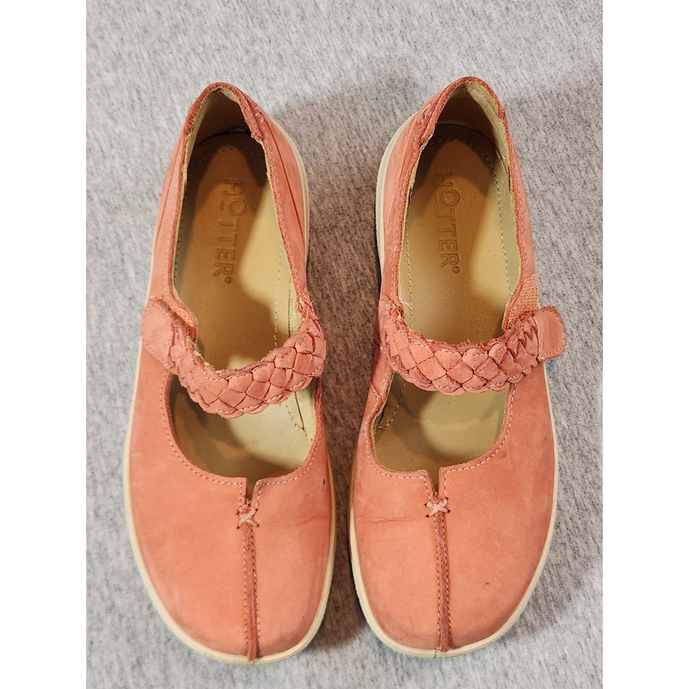 Hotter Shake II Mary Jane Shoes Womens 6 Coral Pink Braided Strap Nubuck Flat